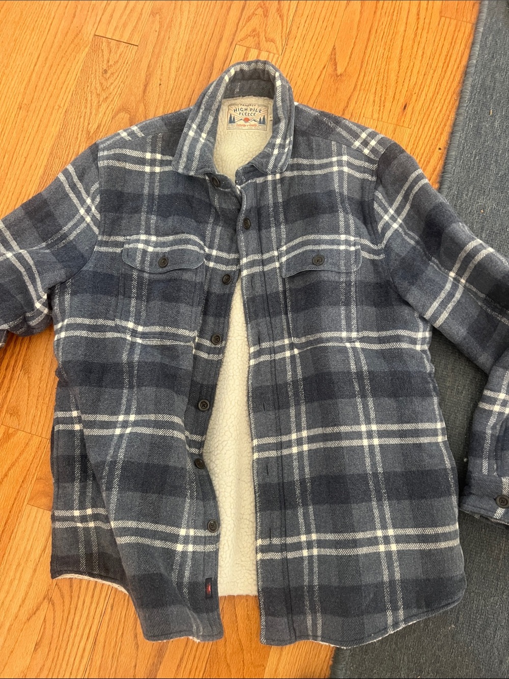Faherty Blue Plaid Fleece-Lined Shirt Jacket XL